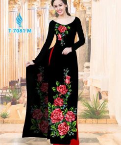 Vải áo dài hoa hồng T-7081