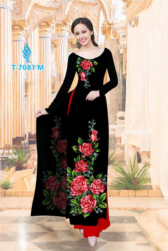 Vải áo dài hoa hồng T-7081