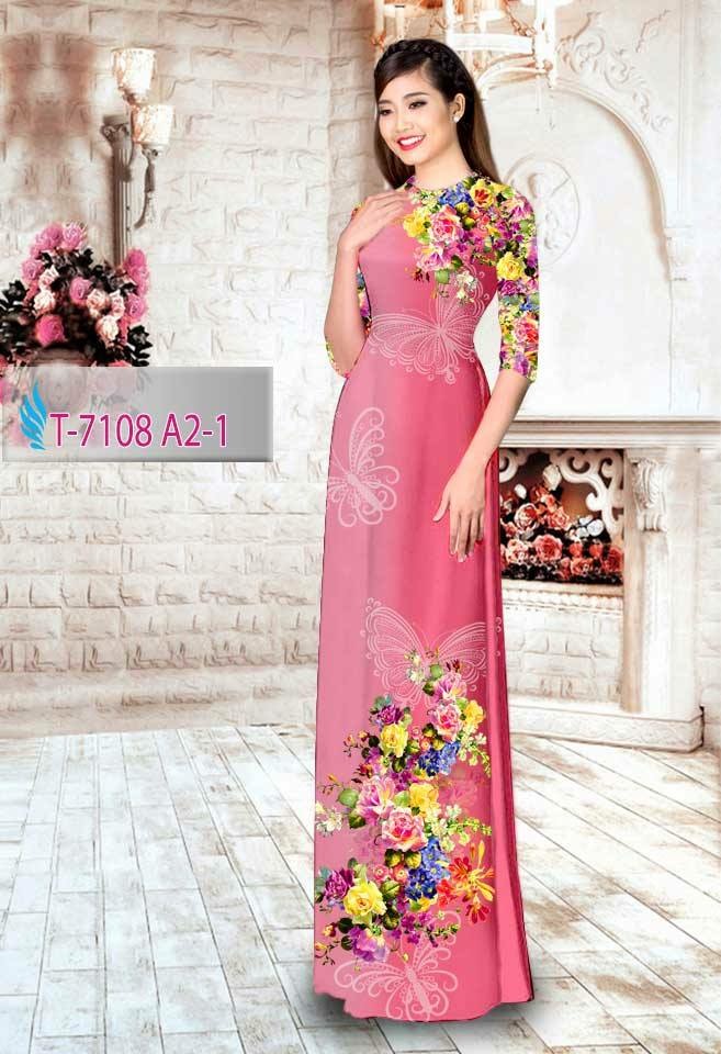 Vải áo dài hoa và bướm T-7108 - Ảnh 17