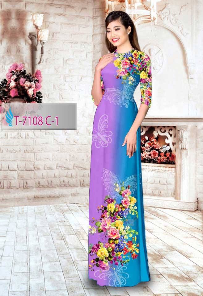 Vải áo dài hoa và bướm T-7108 - Ảnh 13