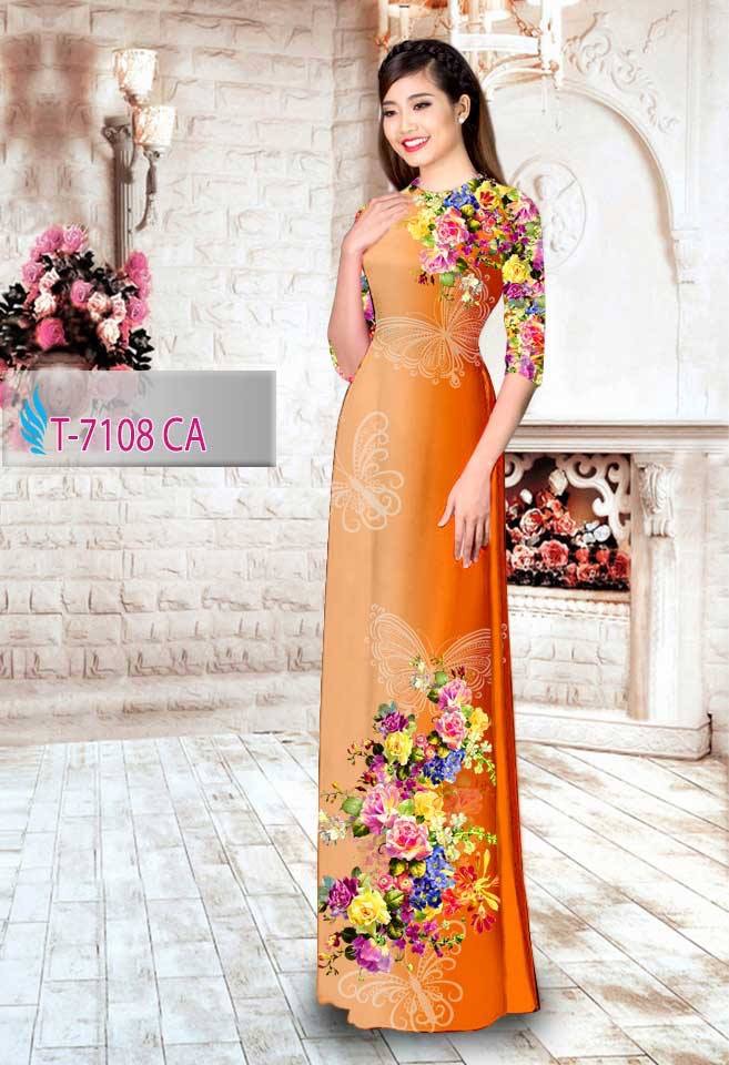 Vải áo dài hoa và bướm T-7108
