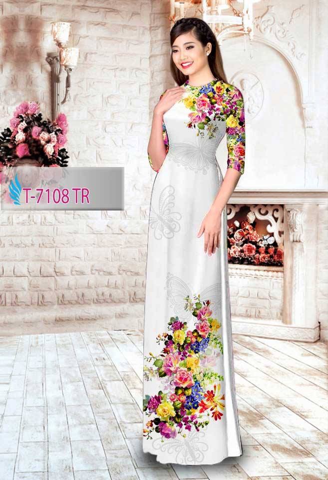 Vải áo dài hoa và bướm T-7108 - Ảnh 4