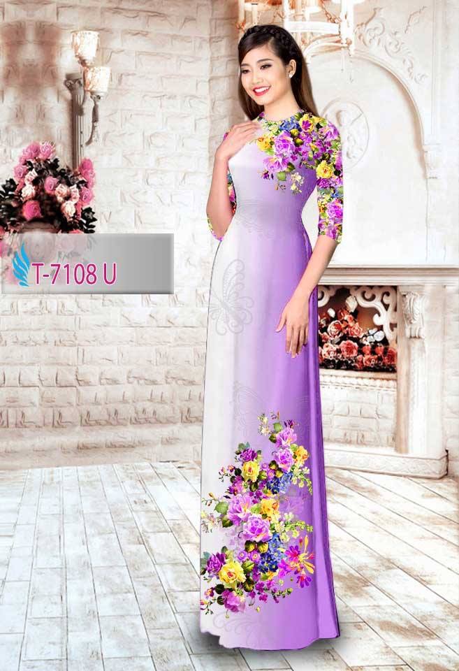 Vải áo dài hoa và bướm T-7108 - Ảnh 3