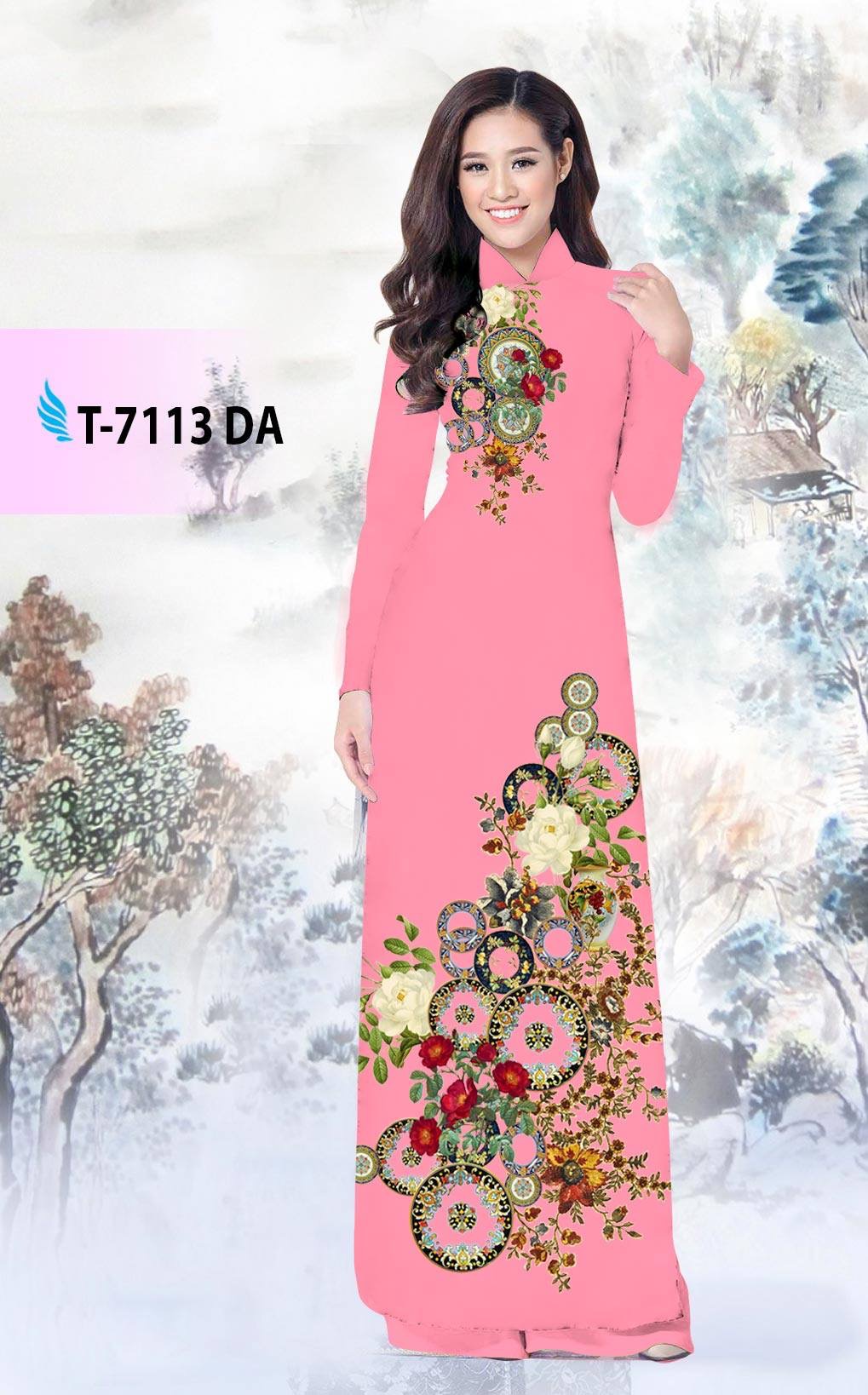 Vải áo dài hoa trên dưới T-7113
