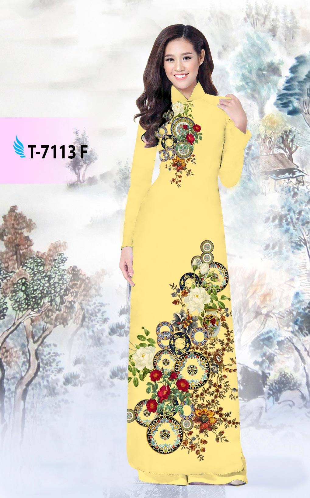 Vải áo dài hoa trên dưới T-7113 - Ảnh 6