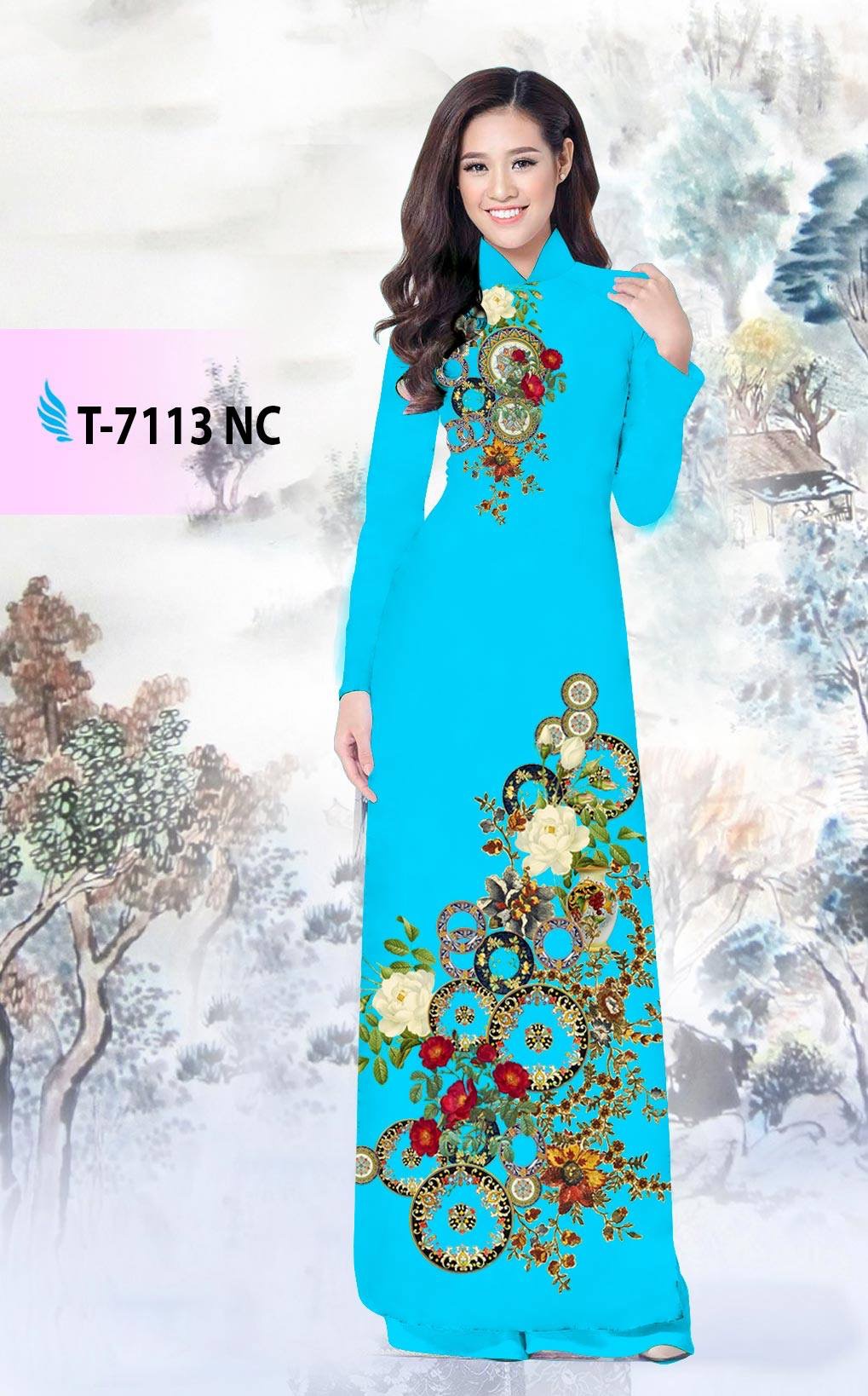 Vải áo dài hoa trên dưới T-7113 - Ảnh 5