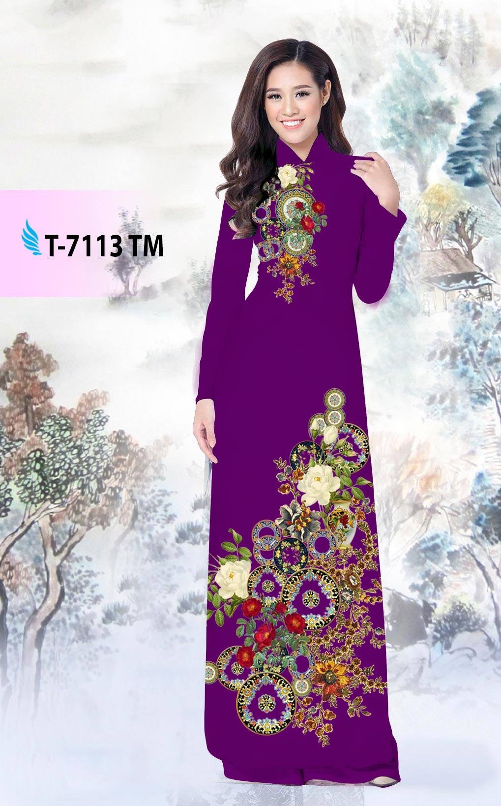 Vải áo dài hoa trên dưới T-7113 - Ảnh 4