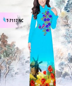 Vải áo dài hoa trên dưới T-7117