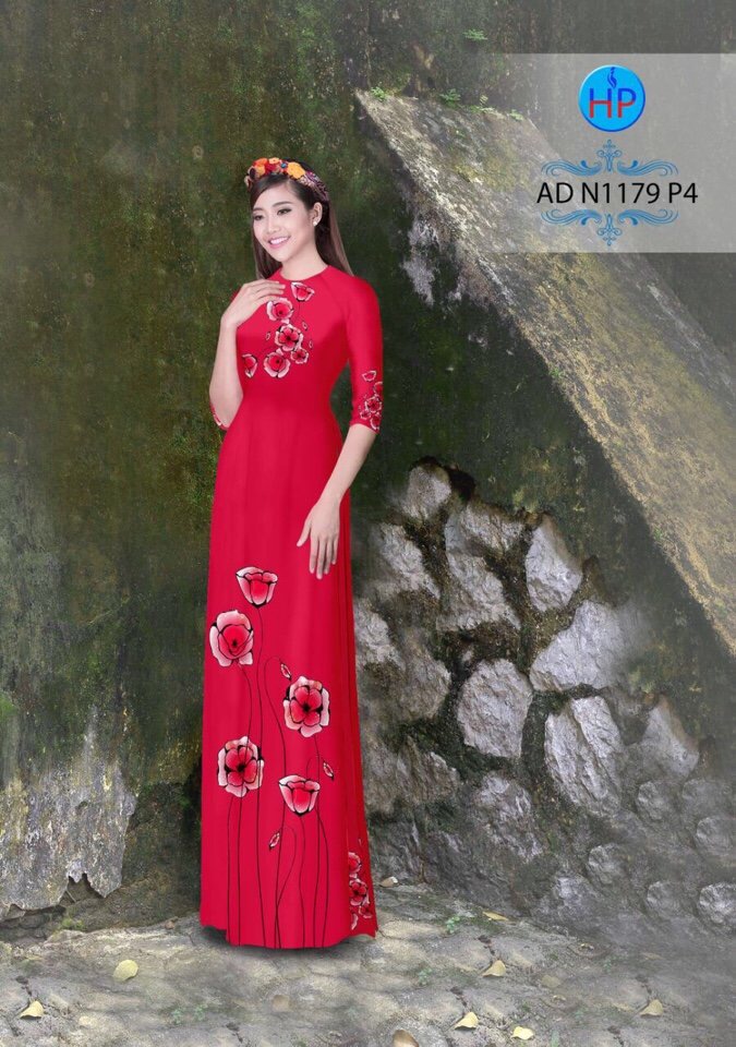 Vải áo dài hoa trên dưới AD N1179
