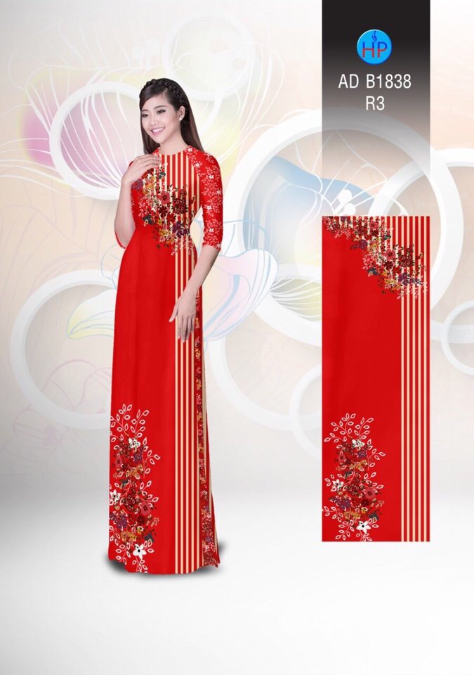 Vải áo dài hoa và sọc AD B1838 - Ảnh 3