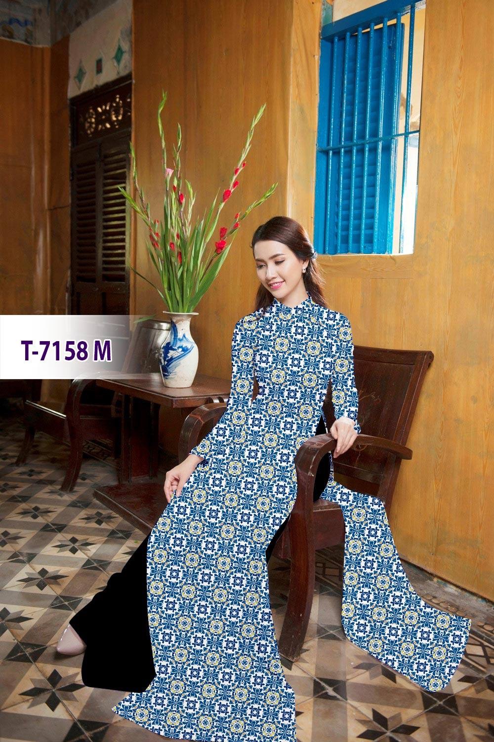 Vải áo dài hoa văn nguyên áo T-7158 - Ảnh 7