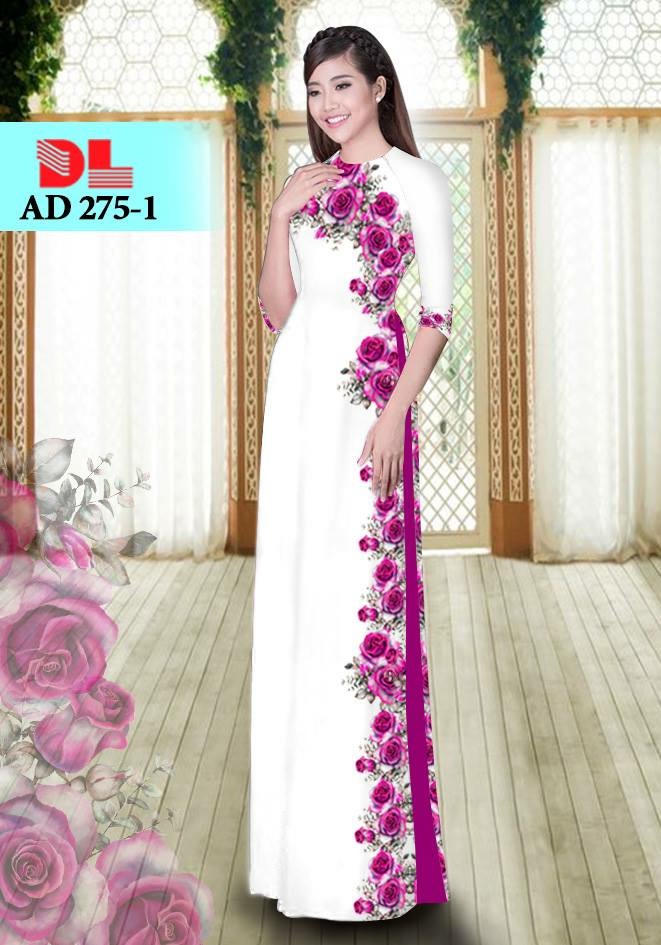 Vải áo dài hoa hồng DLAD-275 - Ảnh 3