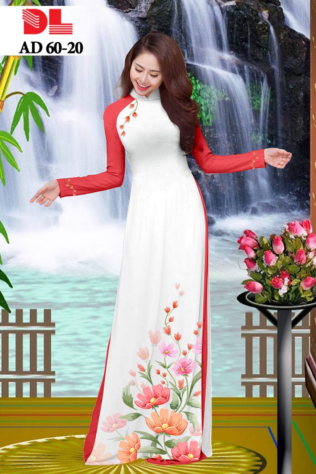 vải áo dài hoa 3d DLAD-60 - Ảnh 4
