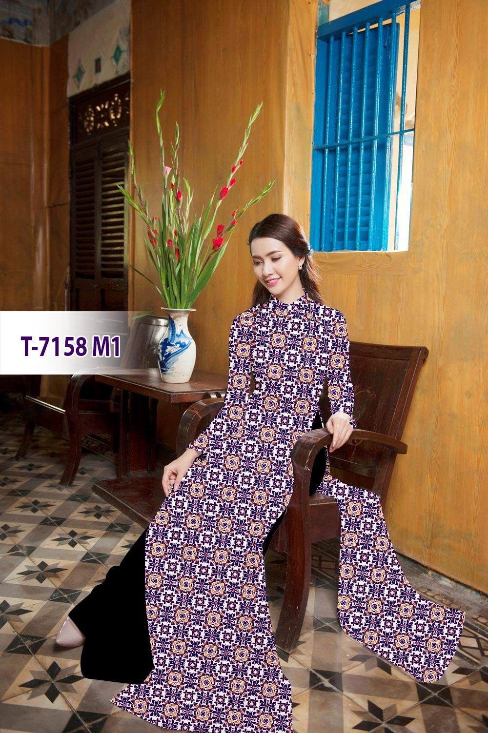 Vải áo dài hoa văn nguyên áo T-7158 - Ảnh 6