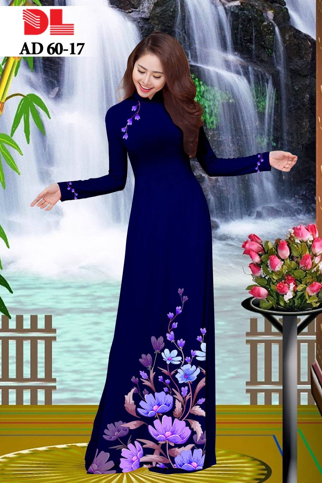 vải áo dài hoa 3d DLAD-60 - Ảnh 8