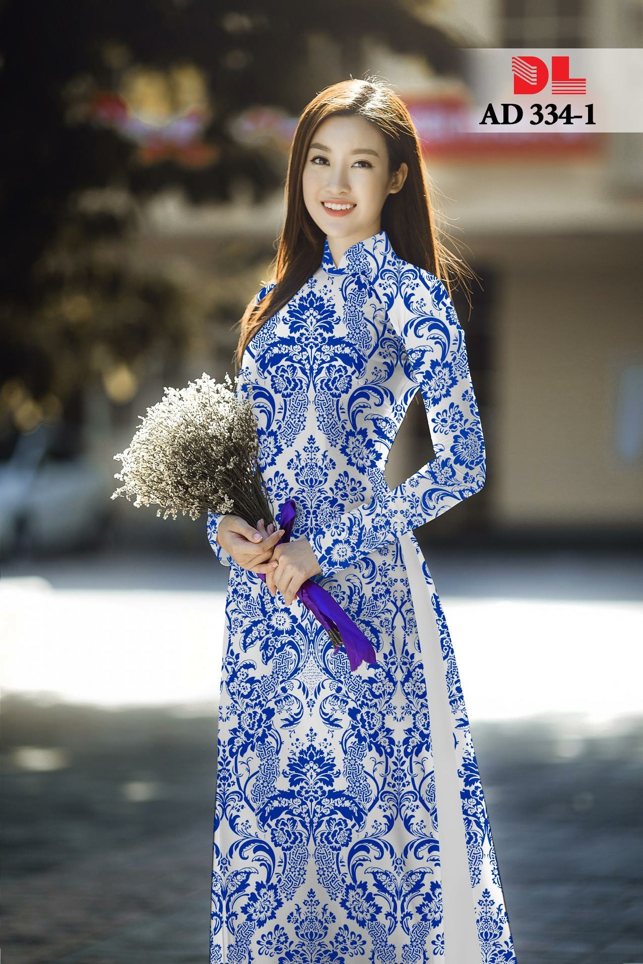Vải áo dài hoa văn nguyên áo DLAD-334 - Ảnh 2