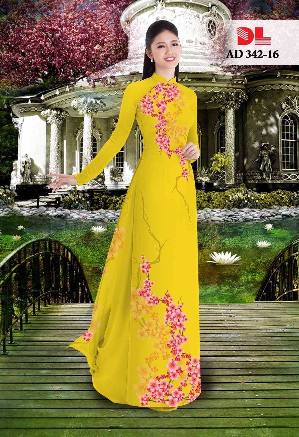 Vải áo dài hoa đào DLAD-342