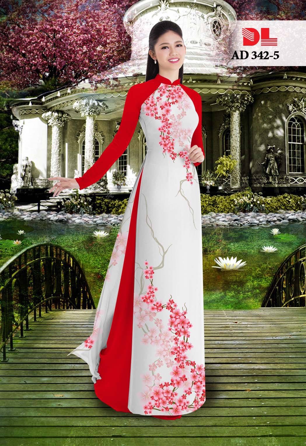 Vải áo dài hoa đào DLAD-342 - Ảnh 23