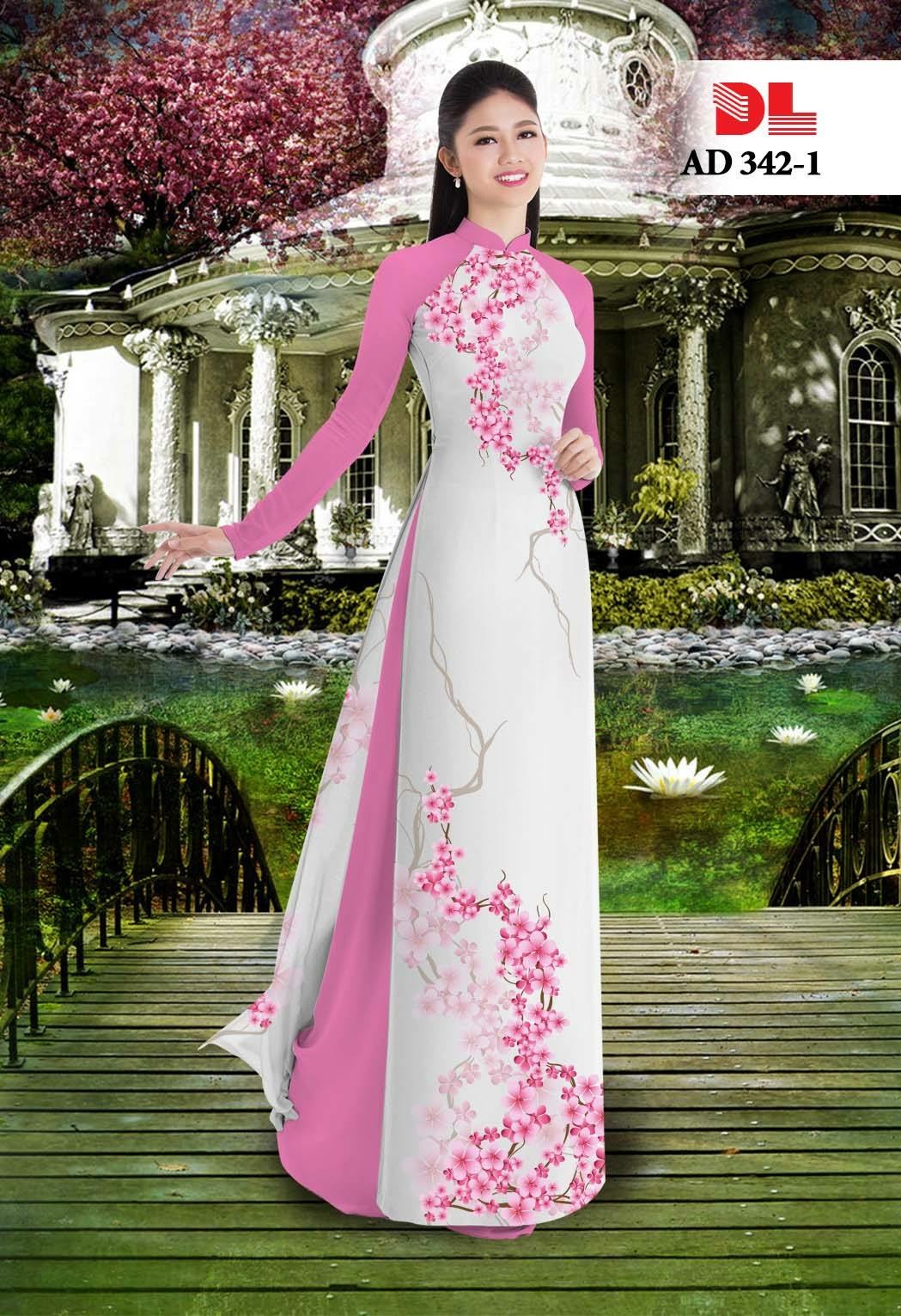Vải áo dài hoa đào DLAD-342 - Ảnh 26