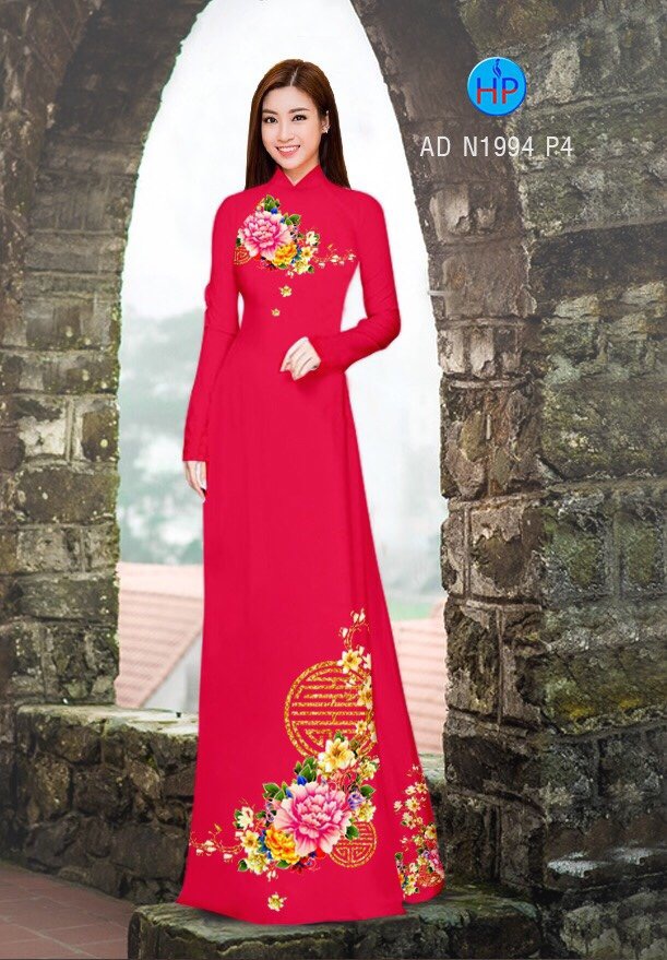 Vải áo dài hoa mẫu đơn AD N1994 - Ảnh 5