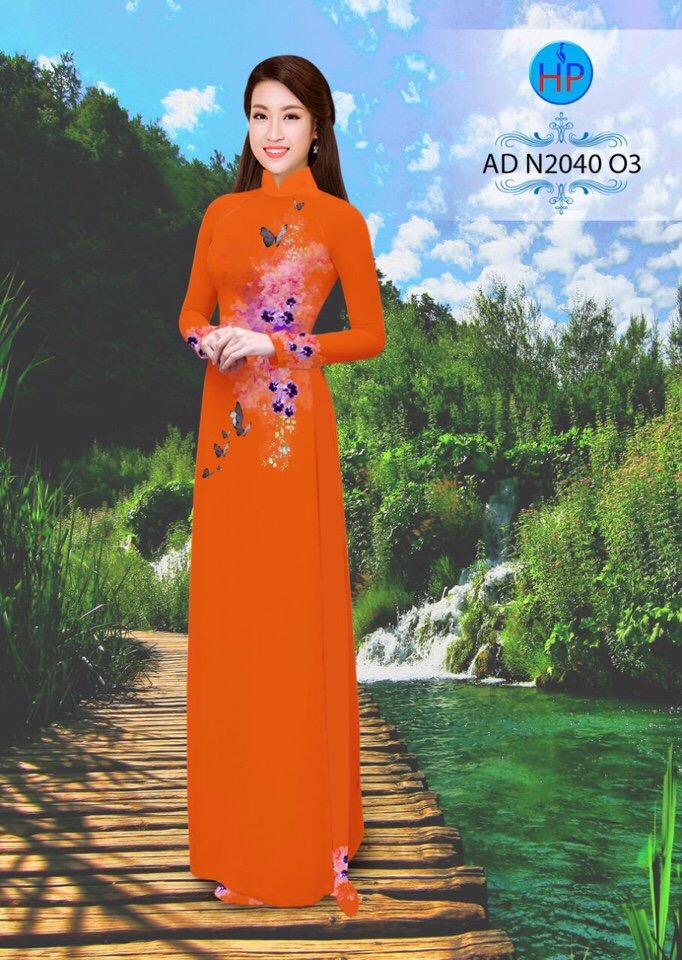 Vải áo dài hoa và bướm AD N2040