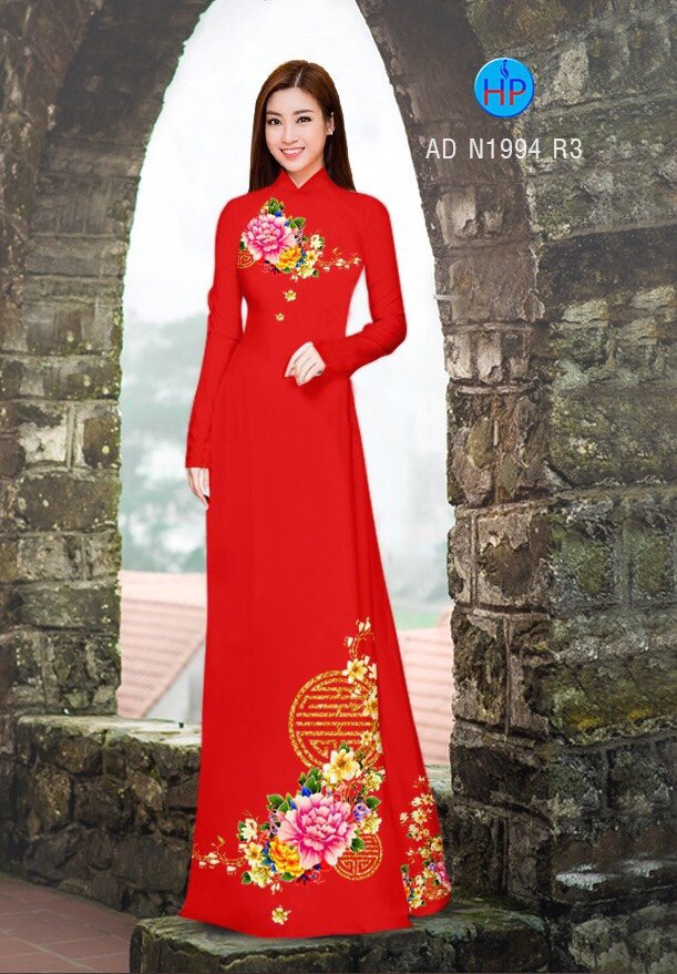 Vải áo dài hoa mẫu đơn AD N1994