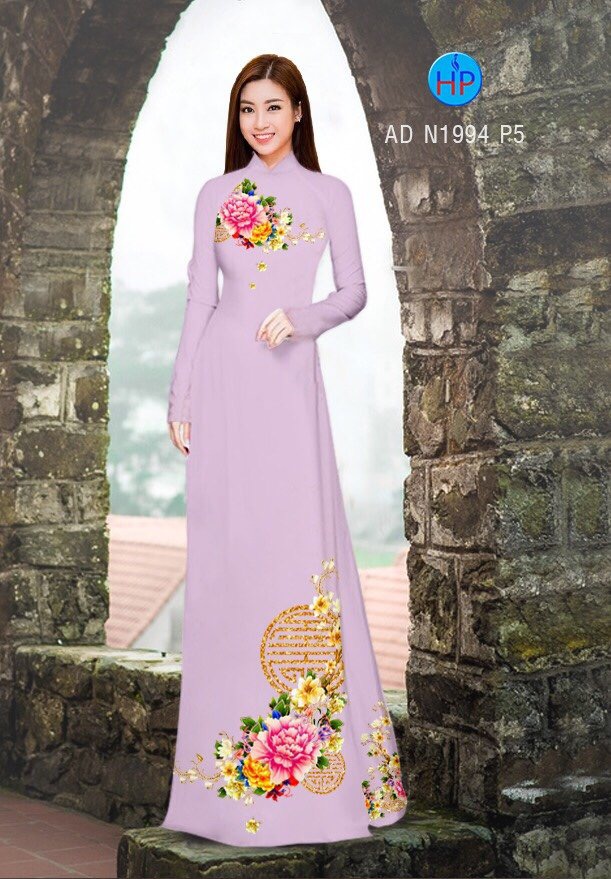 Vải áo dài hoa mẫu đơn AD N1994 - Ảnh 4