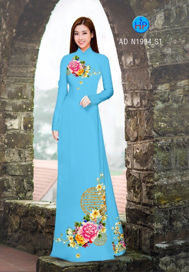 Vải áo dài hoa mẫu đơn AD N1994 - Ảnh 3