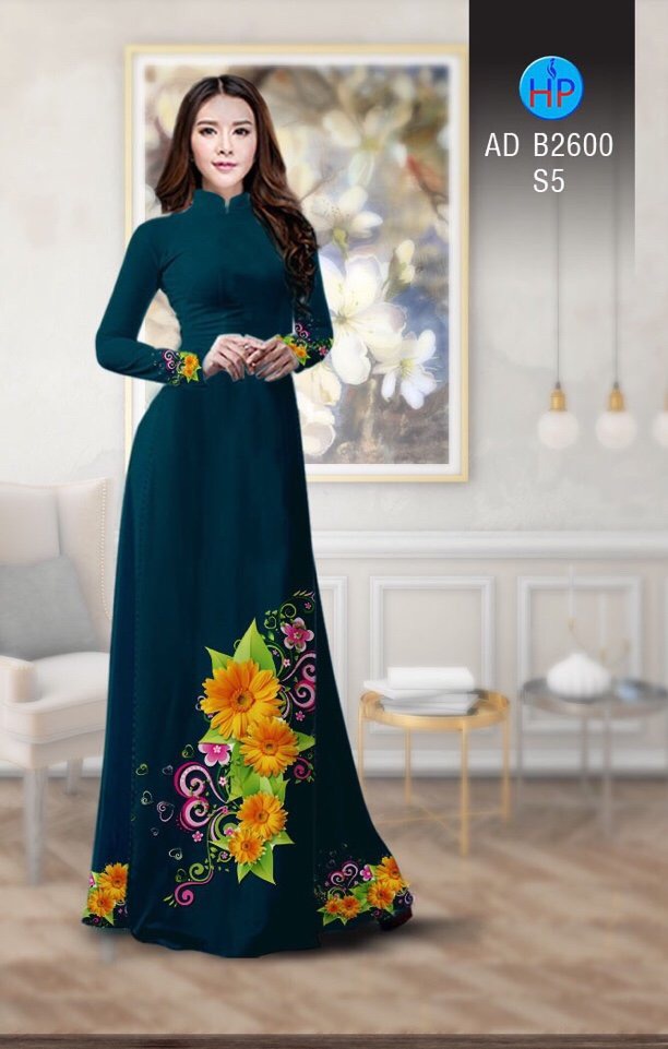Vải áo dài hoa hướng dương AD B2600 - Ảnh 3