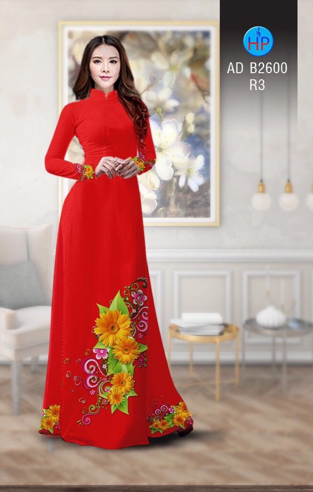 Vải áo dài hoa hướng dương AD B2600 - Ảnh 4
