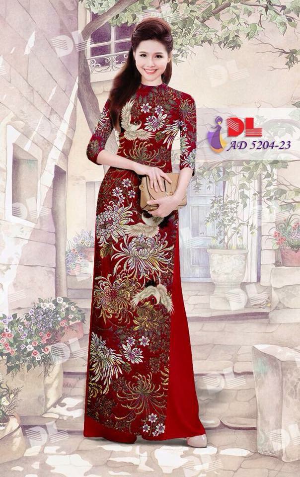 Vải áo dài hoa cúc và hạc DLAD-5204