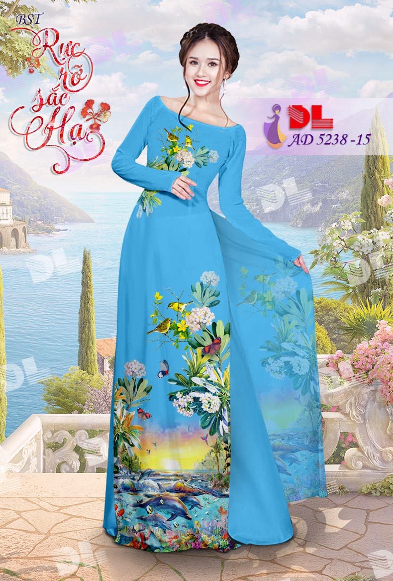Vải áo dài phong cảnh biển DLAD-5238
