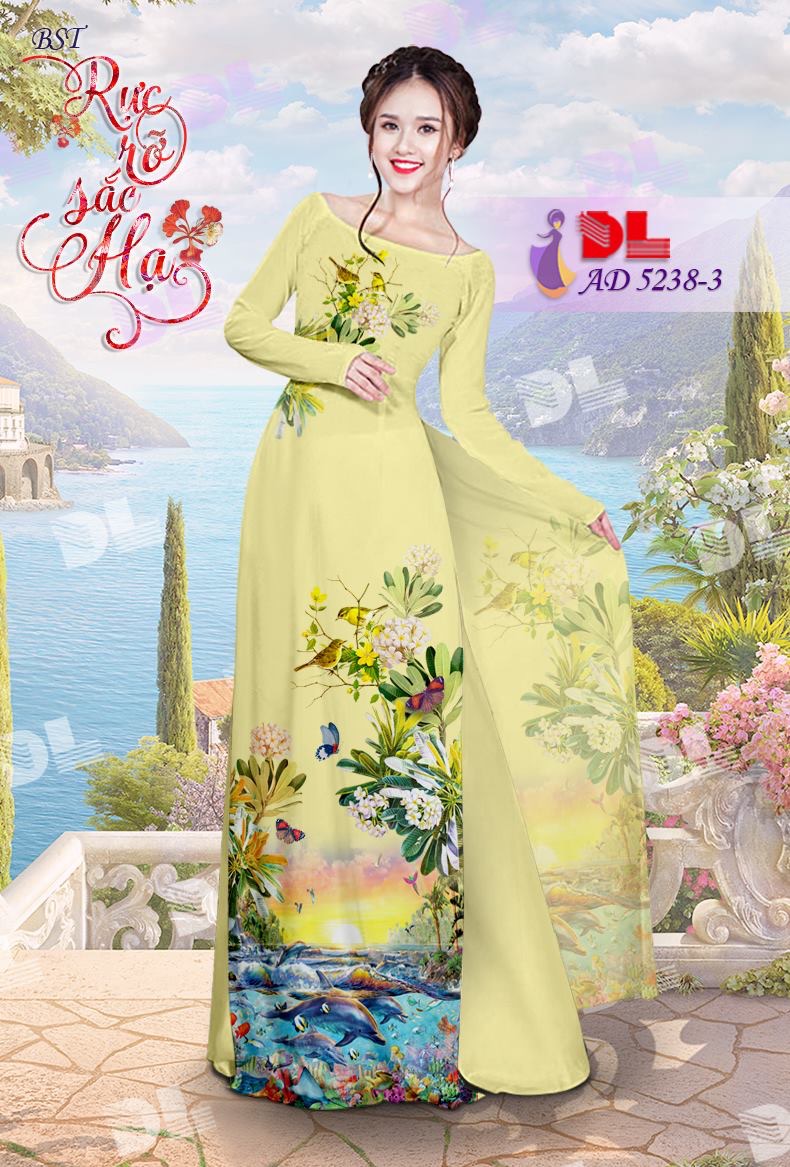 Vải áo dài phong cảnh biển DLAD-5238 - Ảnh 3