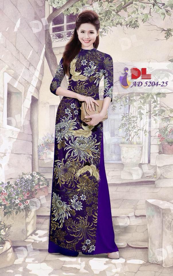 Vải áo dài hoa cúc và hạc DLAD-5204 - Ảnh 4