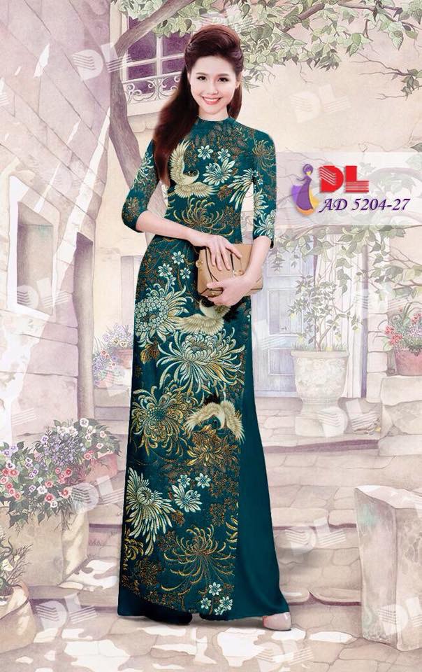 Vải áo dài hoa cúc và hạc DLAD-5204 - Ảnh 6
