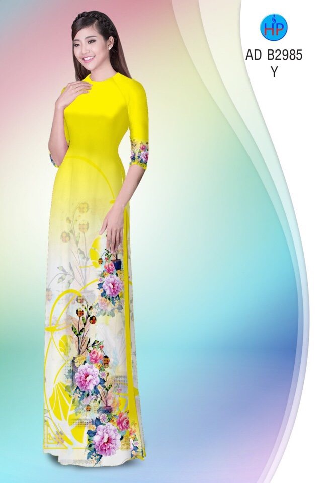 Vải áo dài hoa mẫu đơn AD B2985 - Ảnh 10