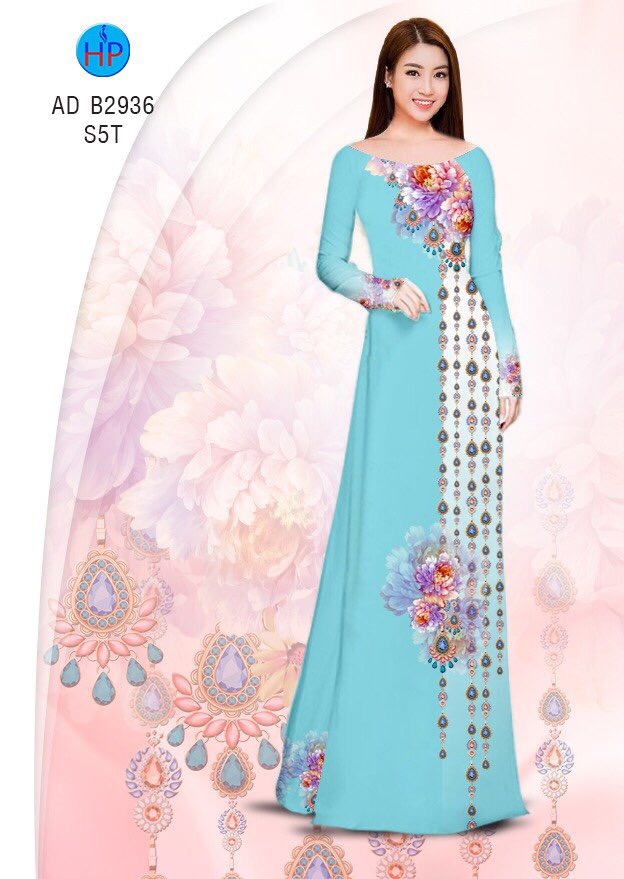 Vải áo dài hoa mẫu đơn AD B2936 - Ảnh 11