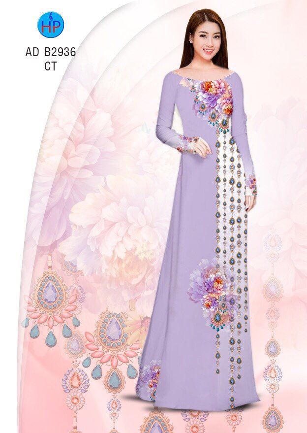 Vải áo dài hoa mẫu đơn AD B2936 - Ảnh 13