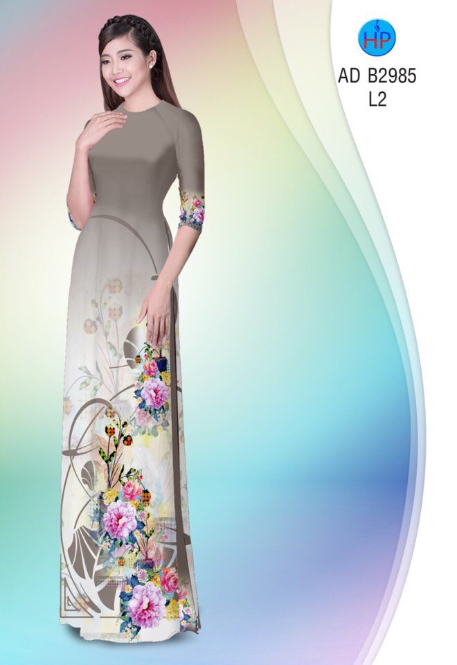 Vải áo dài hoa mẫu đơn AD B2985 - Ảnh 8