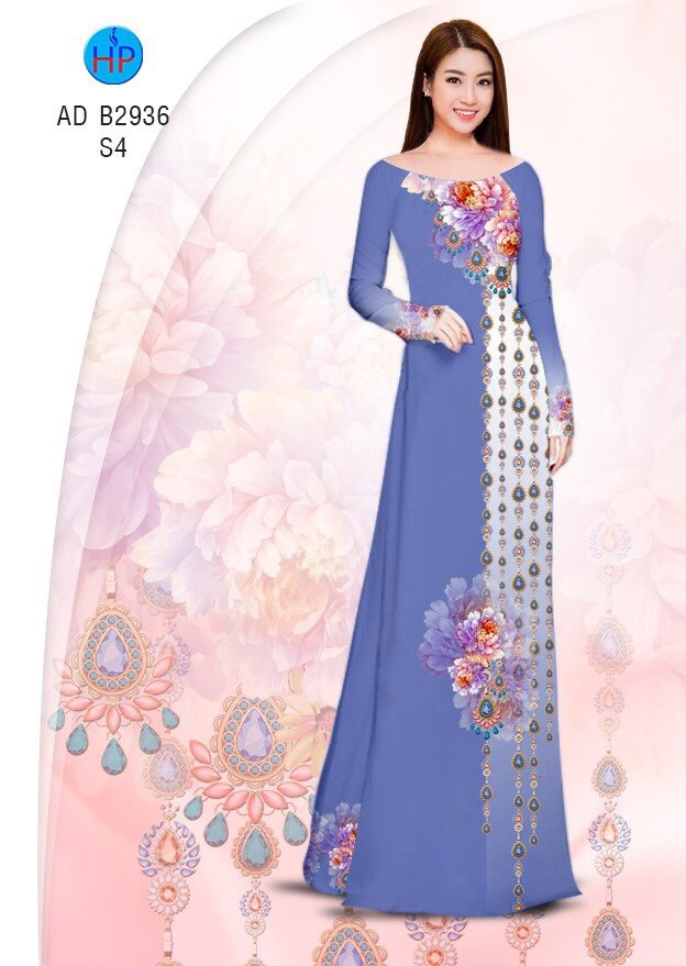 Vải áo dài hoa mẫu đơn AD B2936 - Ảnh 10