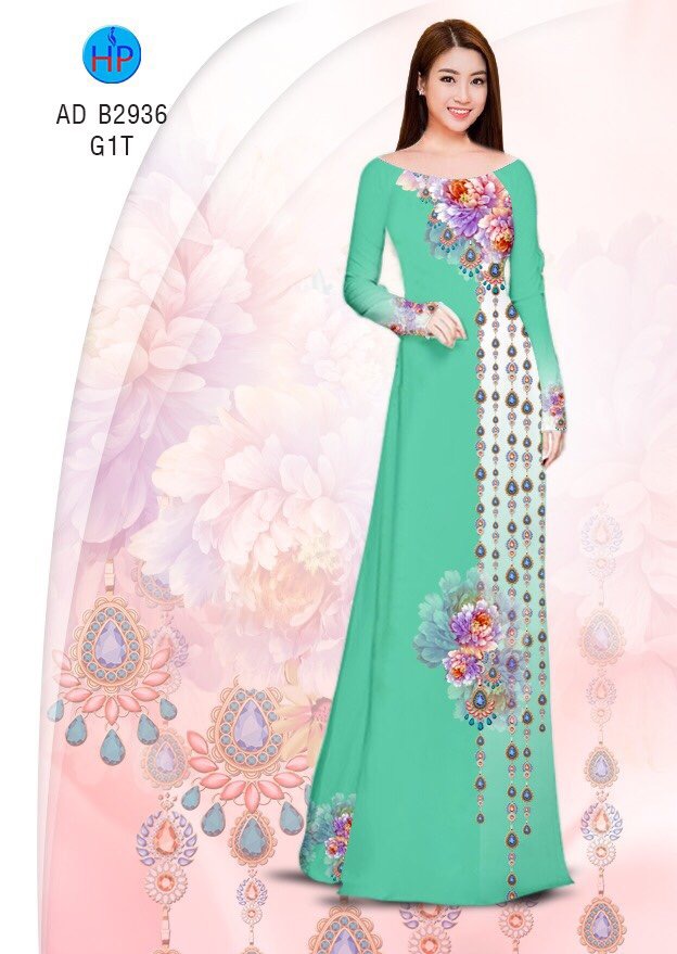 Vải áo dài hoa mẫu đơn AD B2936 - Ảnh 16