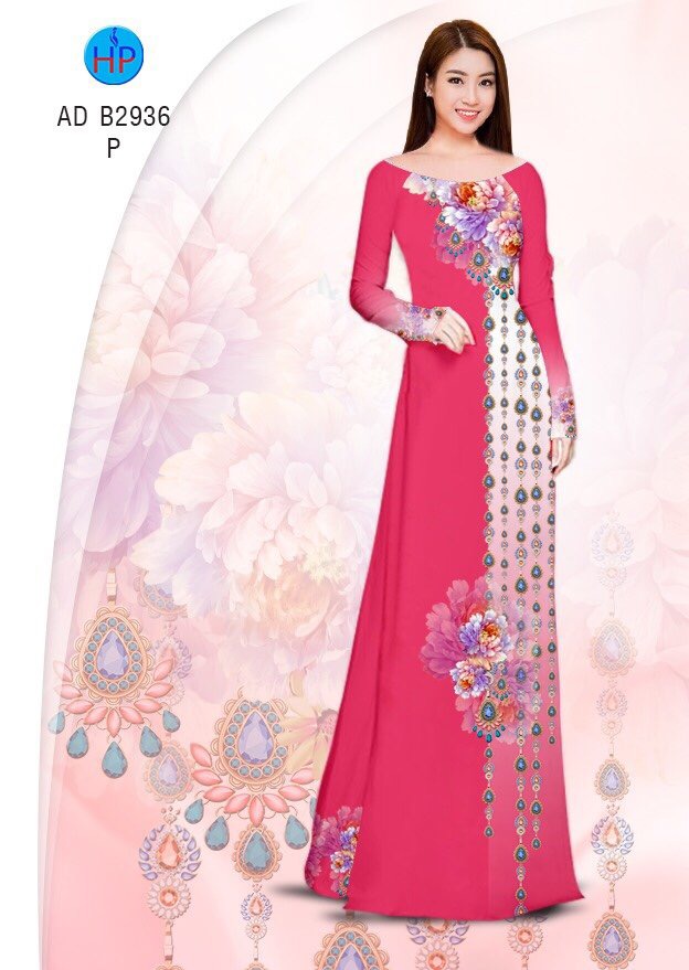 Vải áo dài hoa mẫu đơn AD B2936 - Ảnh 17