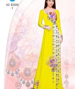 Vải áo dài hoa mẫu đơn AD B2936