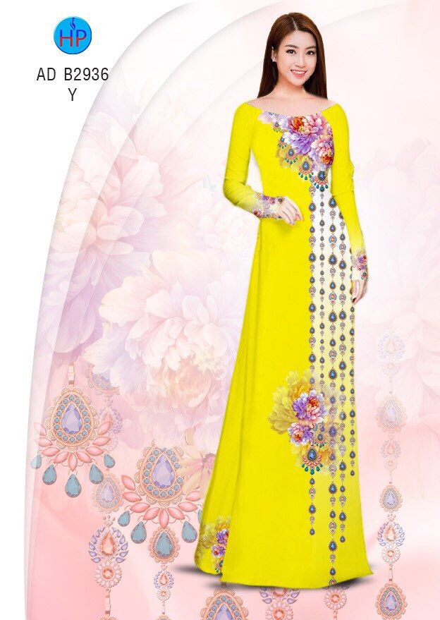 Vải áo dài hoa mẫu đơn AD B2936
