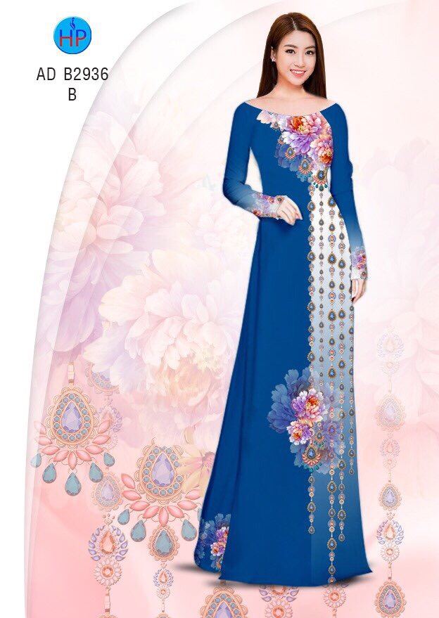 Vải áo dài hoa mẫu đơn AD B2936 - Ảnh 12