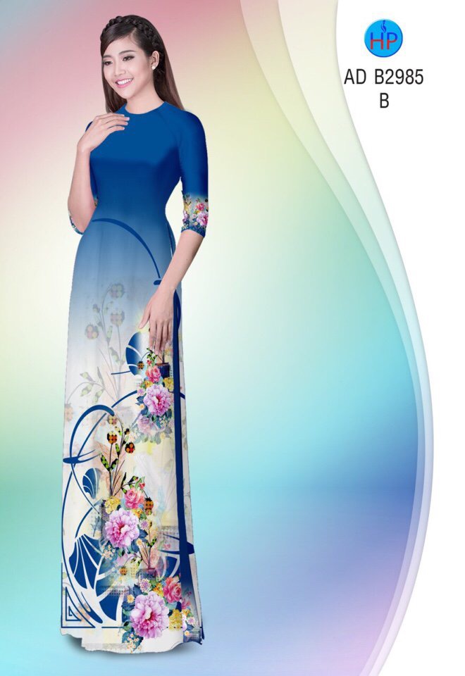 Vải áo dài hoa mẫu đơn AD B2985 - Ảnh 7