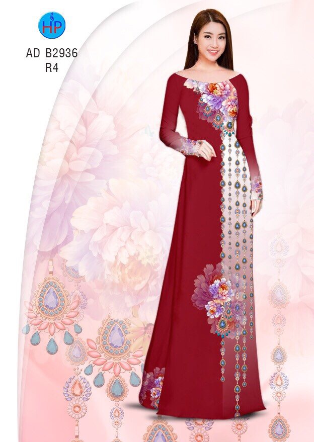 Vải áo dài hoa mẫu đơn AD B2936 - Ảnh 4