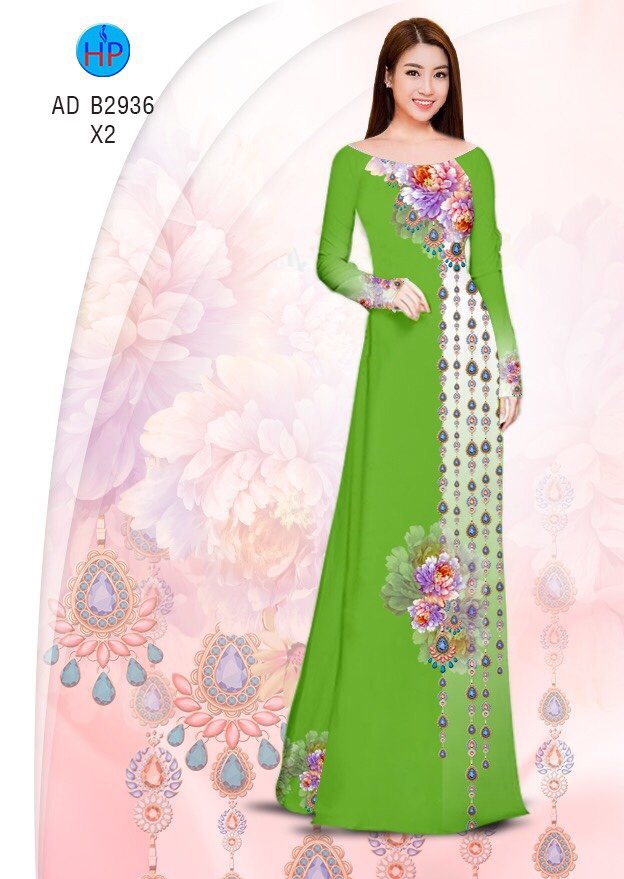 Vải áo dài hoa mẫu đơn AD B2936 - Ảnh 7