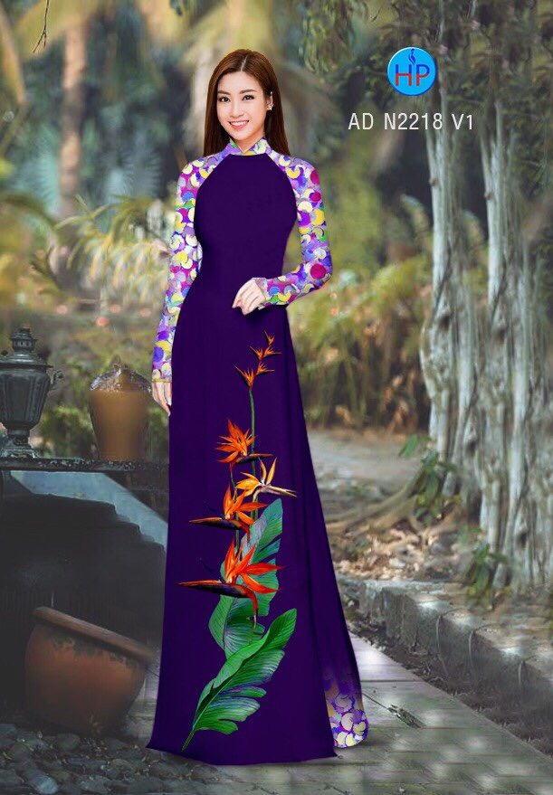 Vải áo dài hoa thiên điểu AD N2218