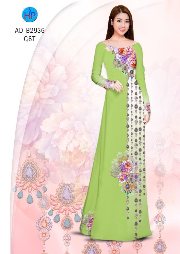 Vải áo dài hoa mẫu đơn AD B2936 - Ảnh 8